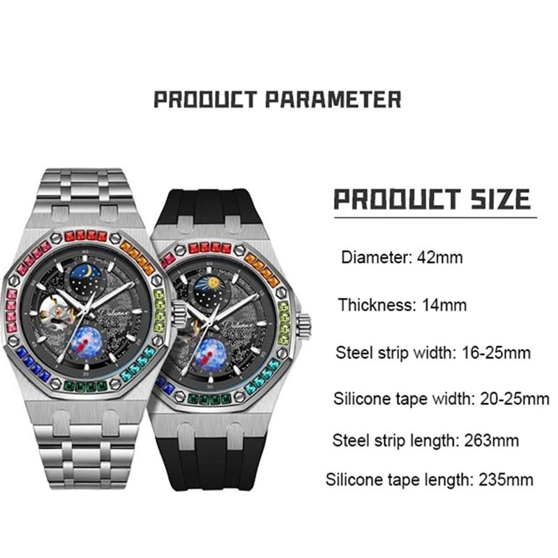 Rhinestone Set Bezel Design Men Automatic Steel Mechanical Watch Tourbillon Luminous Waterproof Men's Wrist Watch
