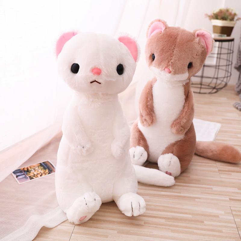 50cm Standing Cartoon Ferret Plush Toy Kawaii Wild Animal Brown White Fluffy Plushie Companion Sleeping Gift