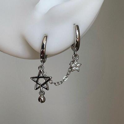 Stars Keep Watch: 2024 French Pentagram Ear Cuff & Double Piercing Earrings