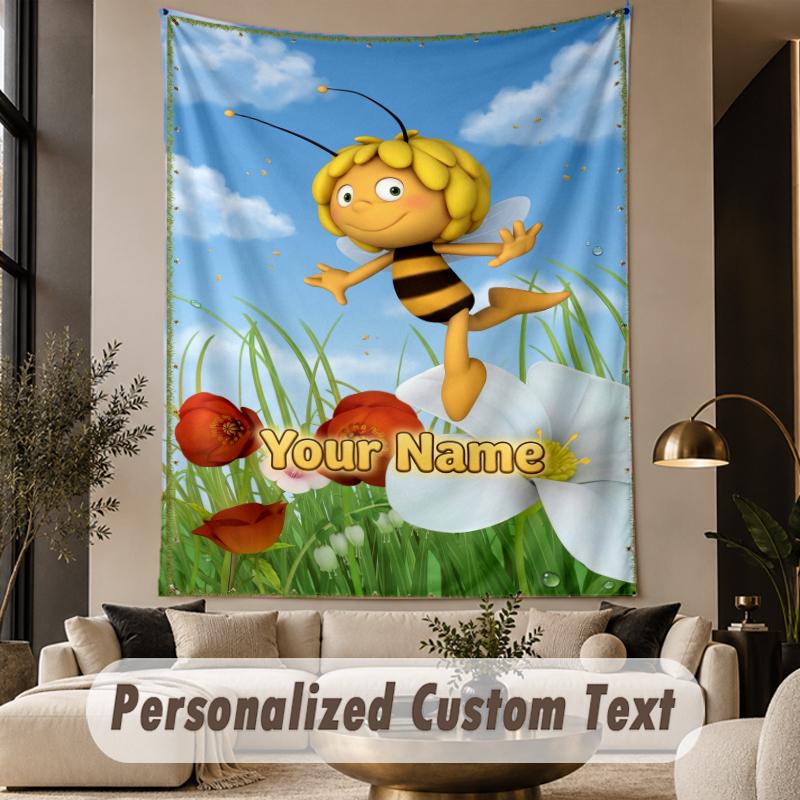 Custom Text Printed Tapestry Bing Bunny Pattern Large Wall Hanging Indoor Room Decor