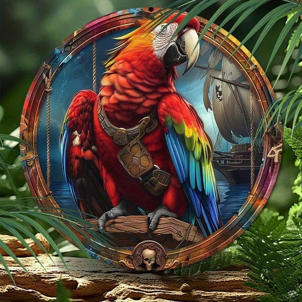 Urban Parrot 2D Flat Aluminum Wall Decor 8x8 Inch Rustproof Metal Art Plaque For Garden Bedroom Garage