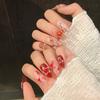 Pink Red Almond Fake Nails with Glitter Sweet & Charming Reusable False Nails for Shopping Traveling Dating