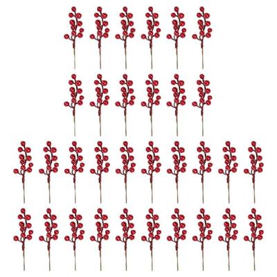 32 Stück Künstliche Beeren Zweige Beeren Picks Stechpalmenzweige DIY Ornamente