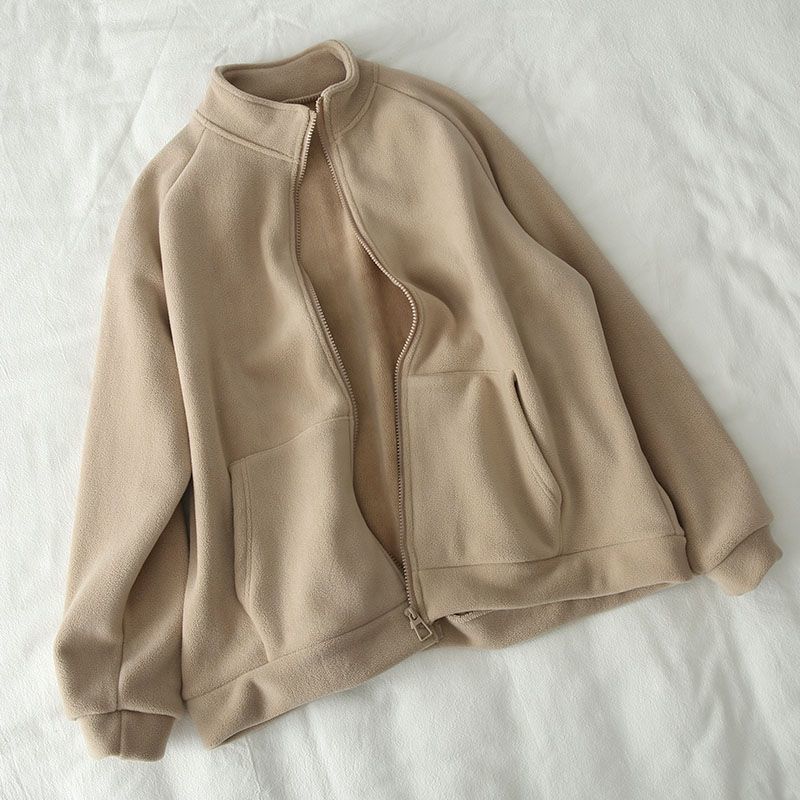 Double-sided Sweatshirt for Women Plus Velvet Winter Thick Loose Versatile Collar Zipper Sweatshirt Casual Sports Cardigan