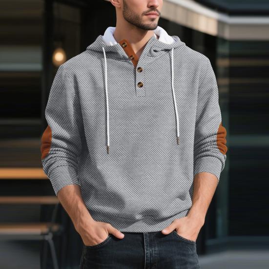 Men Jacquard Hoodie Long Sleeve Pullover Sweatshirt Loose Fit Hooded Casual Sweatshirt for Sportswear Street Gym