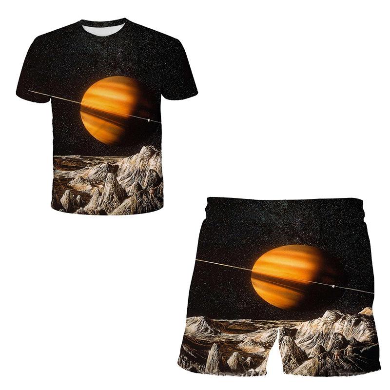 Sommer Neu Weltraum Planet Muster 3D Druck Trainingsanzüge Herren Damen Kurzarm T-Shirt Shorts Sets 2 Stück Sportanzüge Herrenbekleidung