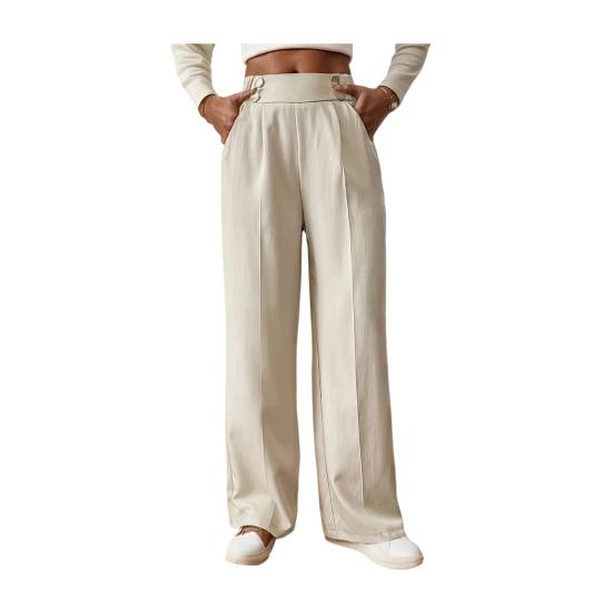 Damen Freizeithose Elastischer Hoher Bund Einfarbig Lange Hose mit Taschen Gerades Weites Bein Pendeln Arbeit Reisen Lässige Hose