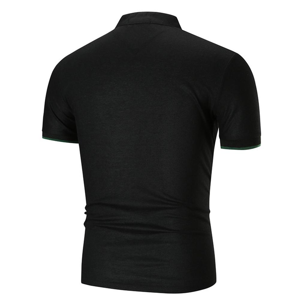 Men's Summer Casual Slim Fit Color Cuff Stand Collar Half Collar Shirt Top Clothes
