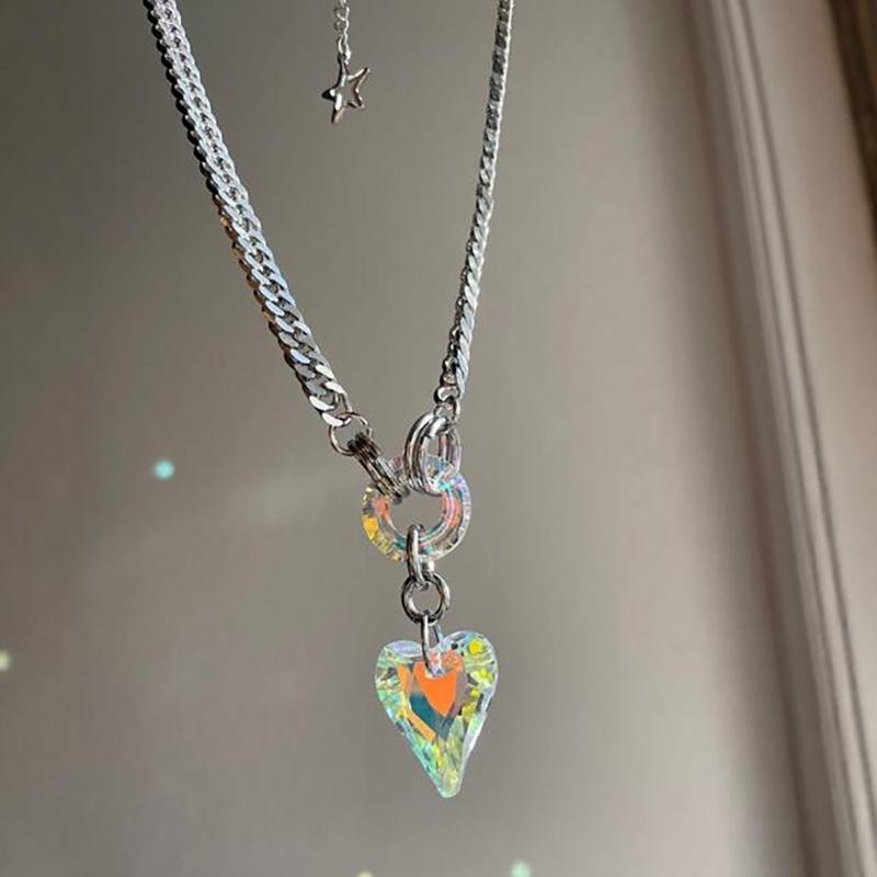 Bunte Edelsteine Liebesherz Choker Halskette Verstellbare Länge Halskette Handgefertigter Schmuck Zubehör für Teenager-Mädchen