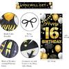 Happy 16th Birthday Decorations for Boys & Girls - Fabric Black & Gold 16 Birthday Backdrop Banner, Yard Sign, Photo Booth Props - Outdoor Indoor