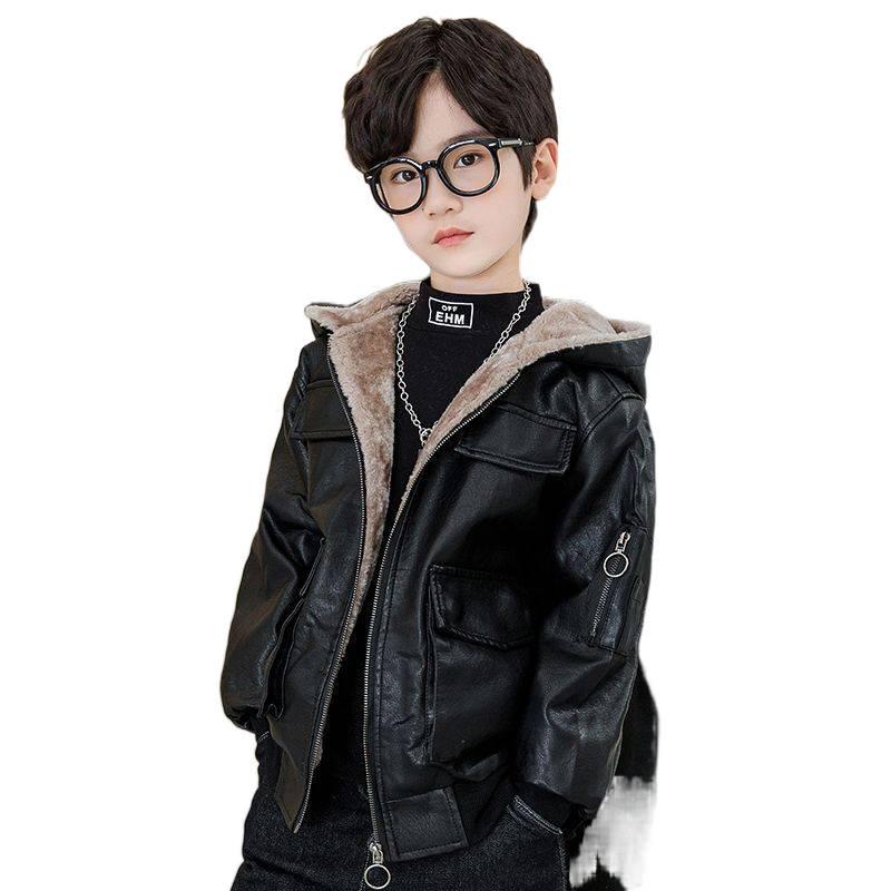 Jungen 2025 Herbst/Winter Koreanischer Stil Plus Samt Lederjacke