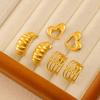 18K Gold Titanium Steel Ram Horn Heart C-Shape Earrings - Fashionable European & American Hollow Ear Studs