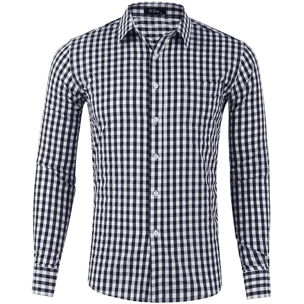 Casual Klein Geruit Strijkarm Shirt Grote Maat Lange Mouw Herenshirt Herenshirt