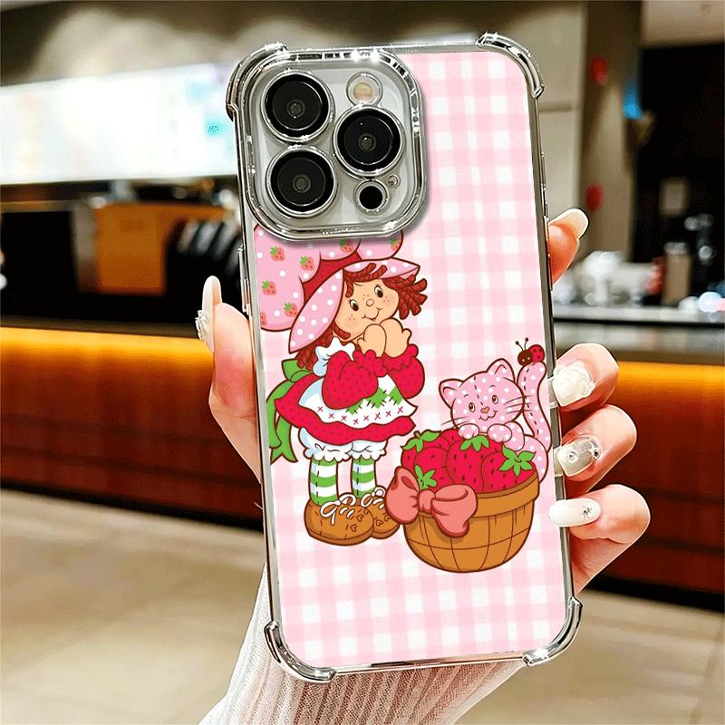 Strawberry Sh-SHortcake Soft Phone Case For iPhone 15 16 17 Air 14 Pro Max 16E Plus 13 12 Mini Plating Anti-Fall Fundas