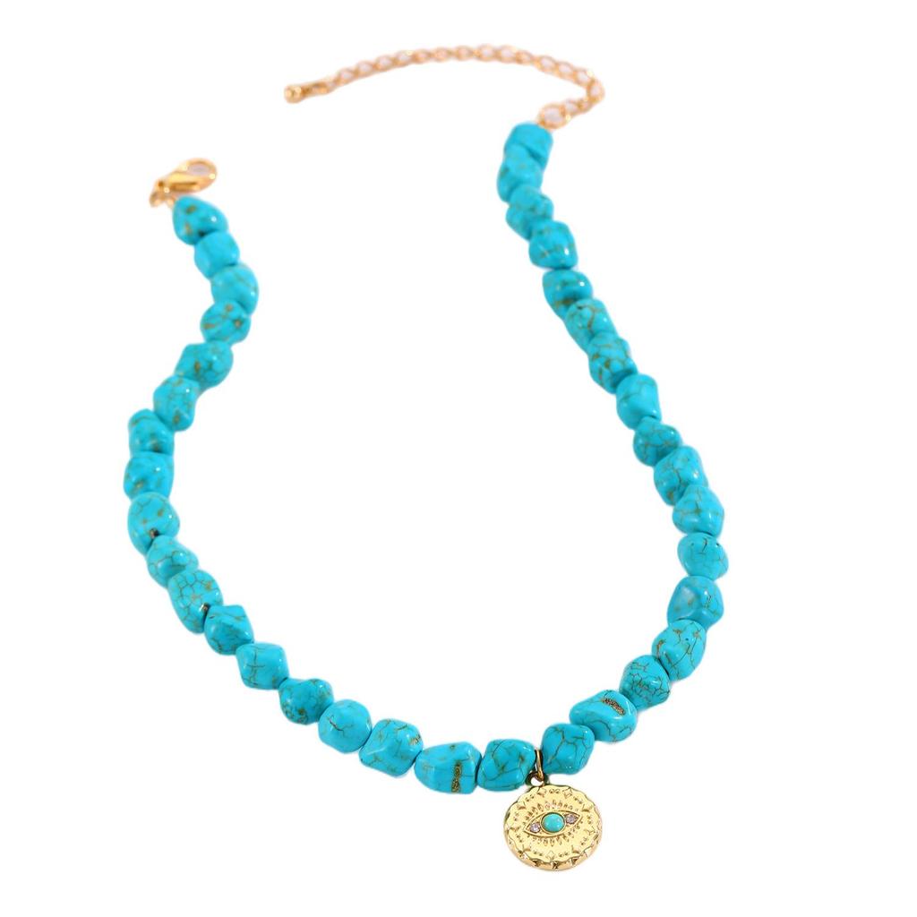 Bohemian Turquoise Demon Eye Choker Necklace with Irregular Beads for Women