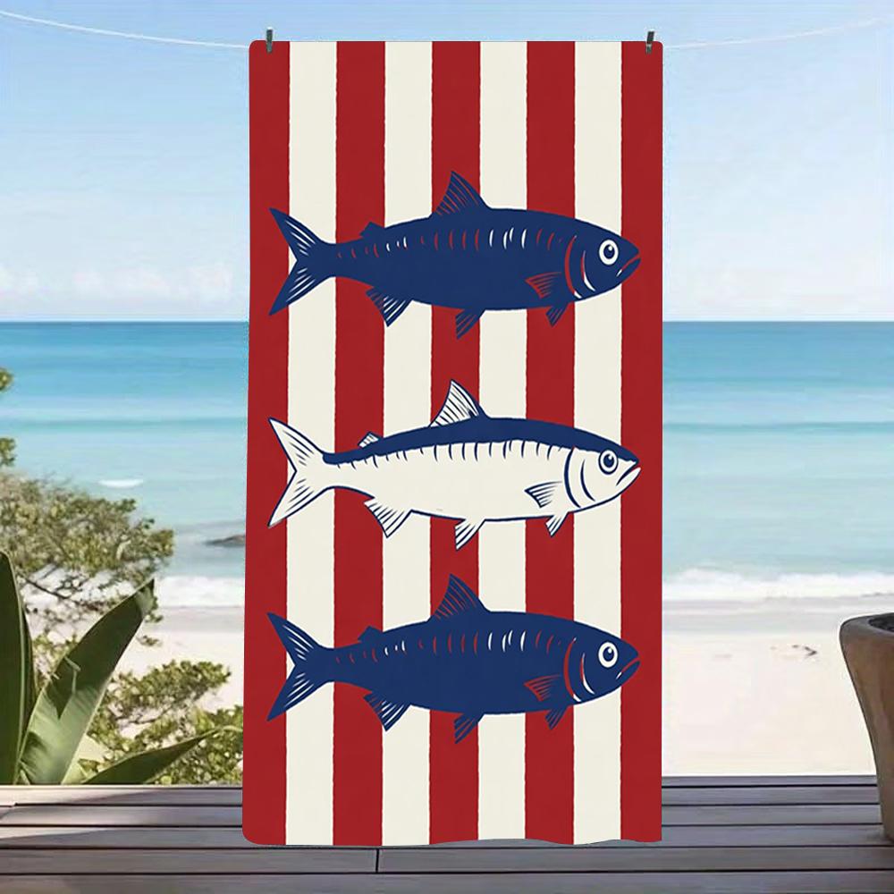 Green Grid Colorful Fish Print Beach Towel Anti Sand Microfiber Pool Towel Summer Beach Swim Outdoor Gym Camping
