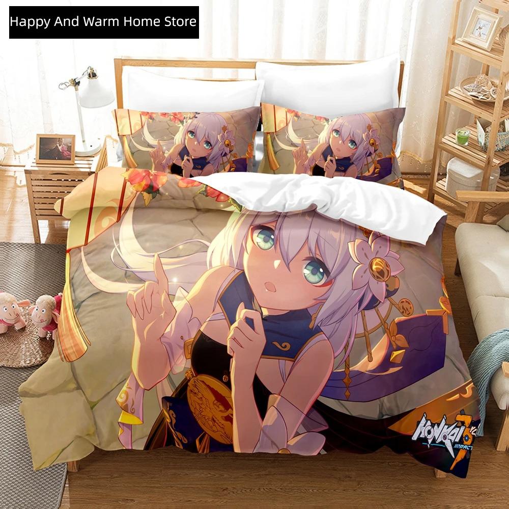 3D Anime Honkai Impact 3rd Beding Set Printed Decorative 2_3pcs Soft Duvet Cover Set Bedclothes Comfortable Quilt Cover Home For Home Textiles