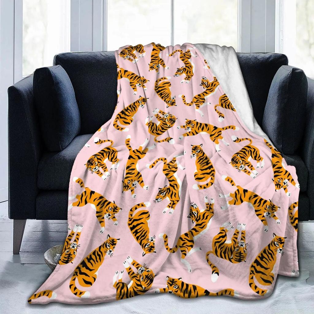 Realistic Tiger Skin Print Flannel Throw Blanket - Portable Warm for Bed/Rug, King Size, Animal Decor Textile