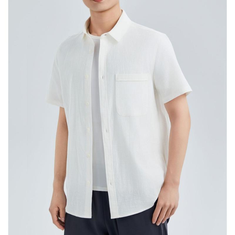 Mens Loose Breathable Solid Short Sleeve Casual Cotton Linen Shirt M
