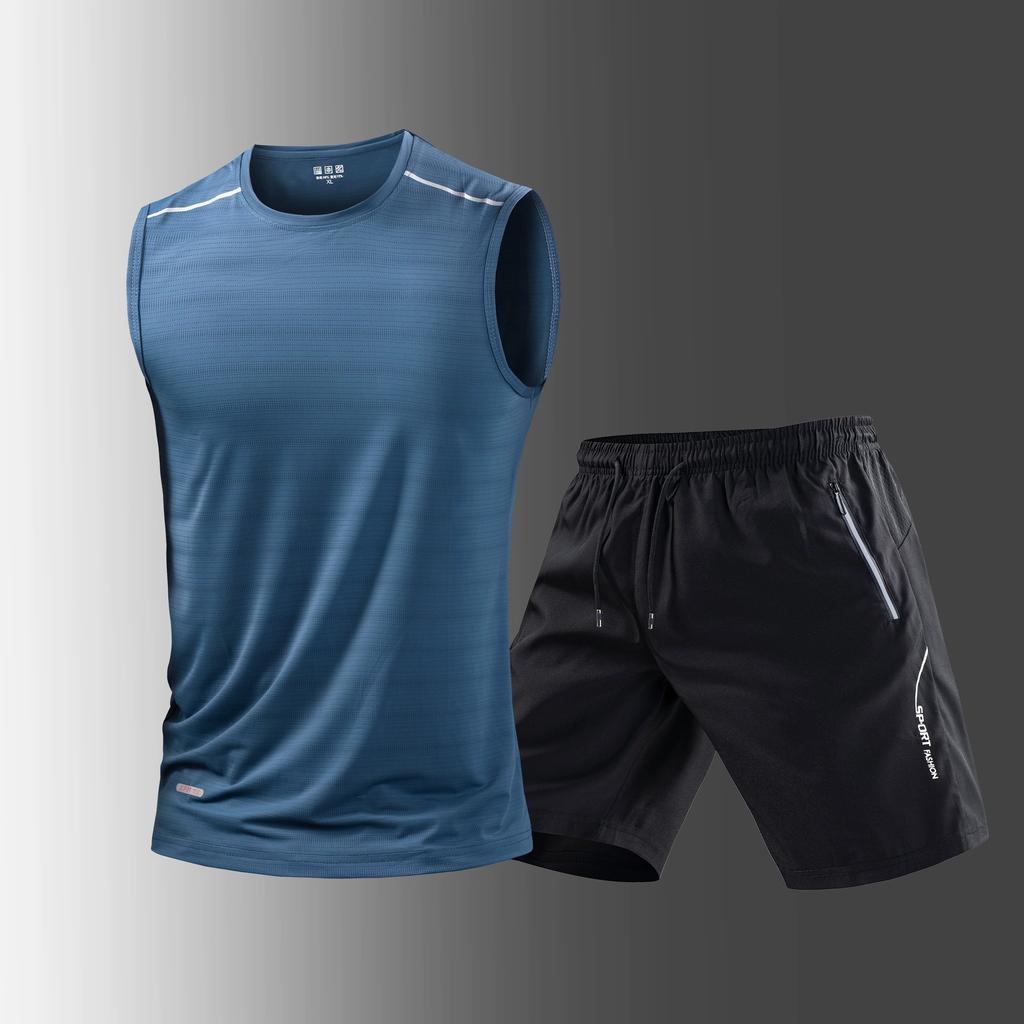 Dingmao Ice Silk Quick Drying Set Men's Summer Thin Breathable Elastic Cool T-shirt Shorts Casual Sportswear Two-piece Set