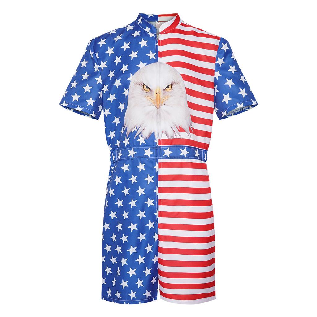 Independence Day Costume Unisex Uncle Sam Hawaiian Jumpsuit For Stage Performances
