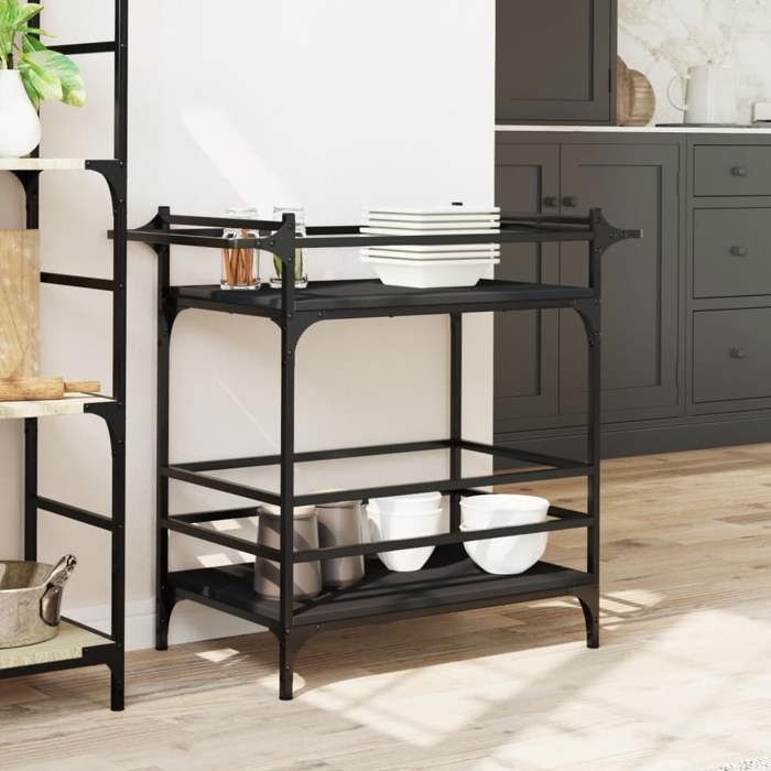 VidaXL Kitchen Trolley, Shelf with Wheels, Service Cart, Indoor Living Room Bathroom Storage Furniture, Black 842361