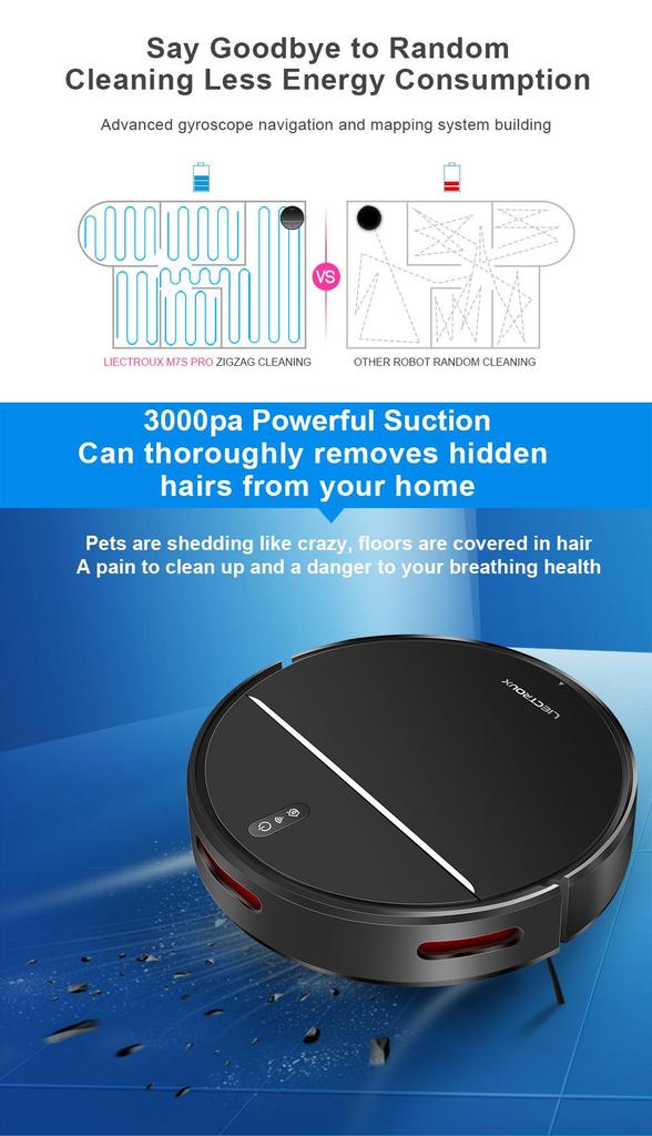 Liectroux M7S Pro Robot Vacuum Cleaner Smart 2D Map Navigation  4000 Pa Suction Power WiFi APP & Voice Control