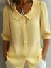 Trendy Linen Button-Down Shirt for Women - Short Sleeve Loose V-Neck Summer