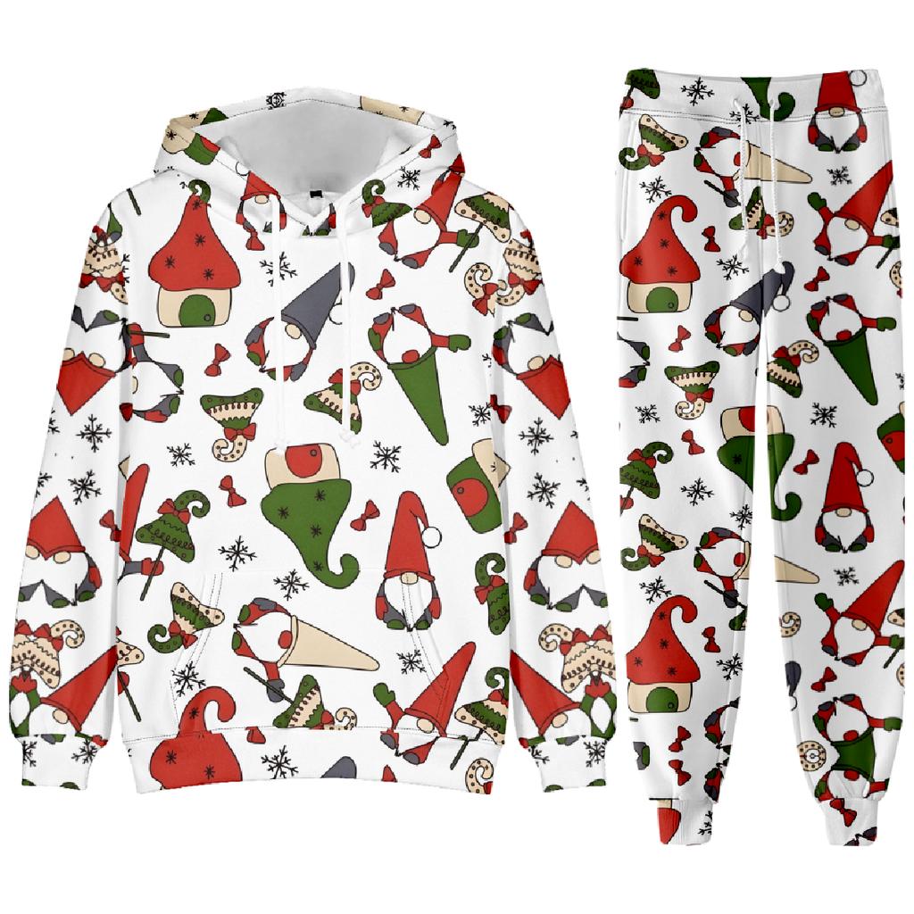Party New Year Holiday 3D Printed Christmas Santa Claus Man Woman Hoodies Pants 2pcs Sets Casual Oversized Long Sleeve Set