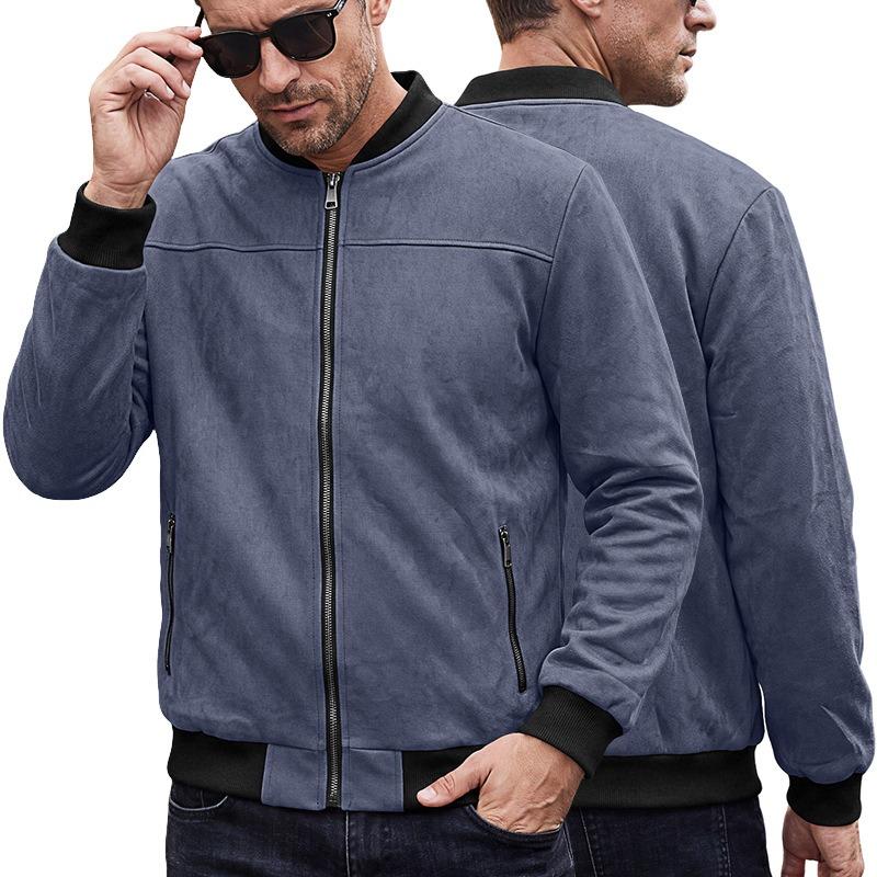 Men S Vintage Streetwear Suede Bomber Jacket Casual Outerwear