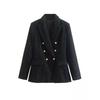 Langarm Klappe Taschen Frauen Mode Tweed Zweireiher Blazer Mantel Vintage Oberbekleidung Plus Größe