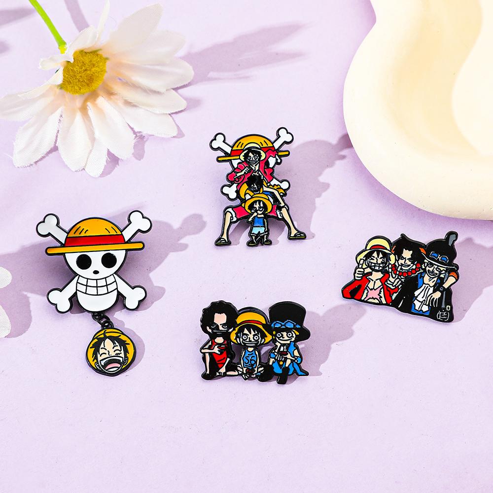 4 Pcs Childhood Cartoon Brooch Handsome Portgas·D· Ace Enamel Pin Metal Badge Jewelry Clothing Backpack Accessories Gift