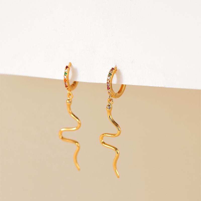Snake Shape Animal Element 18k Gold Plated Copper Fashion Earrings For Women