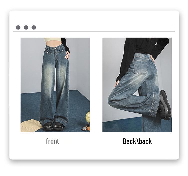 2024 Plus Size Retro High-Waist Wide Leg Jeans - Women's Slimming Straight-Leg Autumn/Winter Pants
