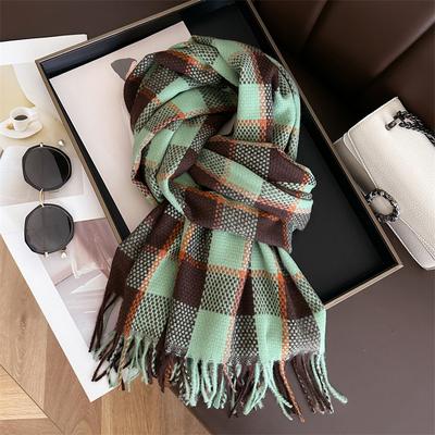 2024 Autumn And Winter New Fashion Versatile Tassel Imitation Cashmere Plaid Warm Shawl Scarf For Both Men And Women