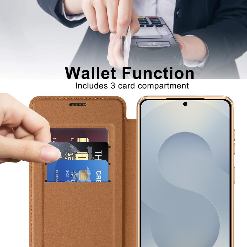 For Samsung Galaxy S26+ Magnetic Case RFID Blocking Card Holder Rhombus PU Leather Phone Cover with Lens Film