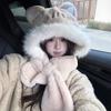 Keep Warm In Winter Cute Little Fox Hat Scarf Integrated Women's Plush Thickened Warm Cycling Cold Protection Ear Hat Women