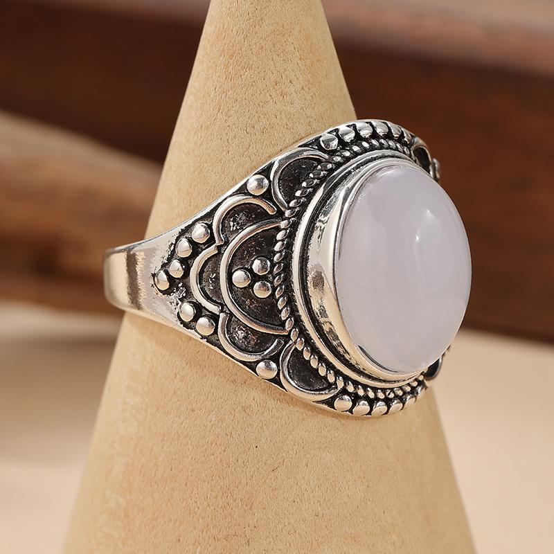 Boho Mondstein Ring - Regenbogen Mondstein Silberfarbener Ring Statement Ring - Ring Minimalistisch Handgemachter Schmuck Geschenk Bestseller