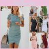 Elegante Mini Abito Asimmetrico Bodycon a Manica Corta da Donna per Festa Estiva e Vacanze