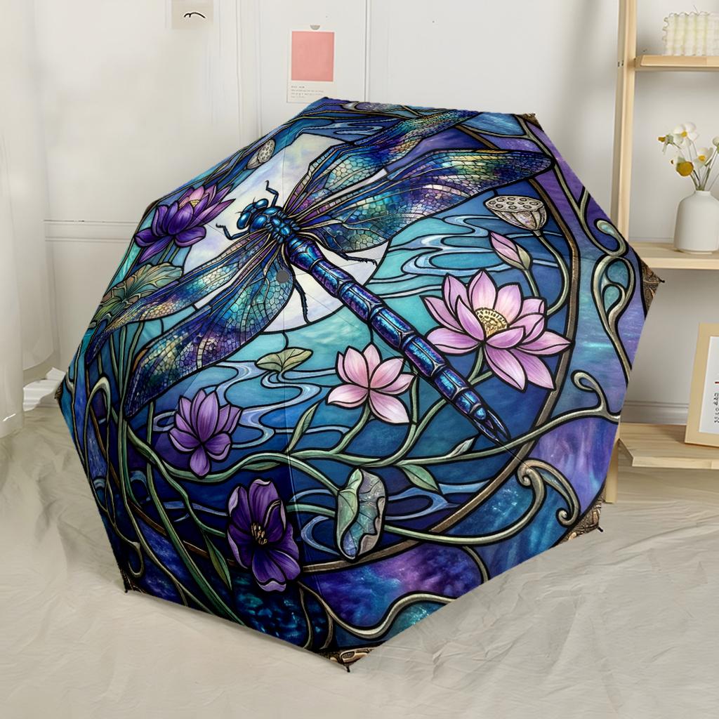 Art Nouveau Dragonfly Compact Travel Automatic Umbrella Compact & Durable 8-Rib Design Durable Plastic & Iron All-Season Travel