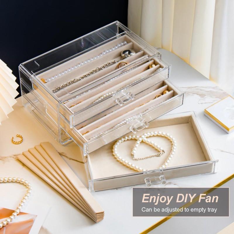 Velvet Necklace Storage Box Clear Acrylic Stackable Jewelry Organizer With Lid Dustproof