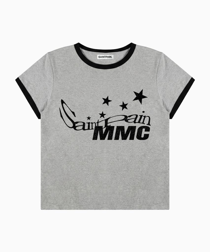 SAINTPAIN Sp Lettering Star Crop Ringer T-Shirt Melange Grey