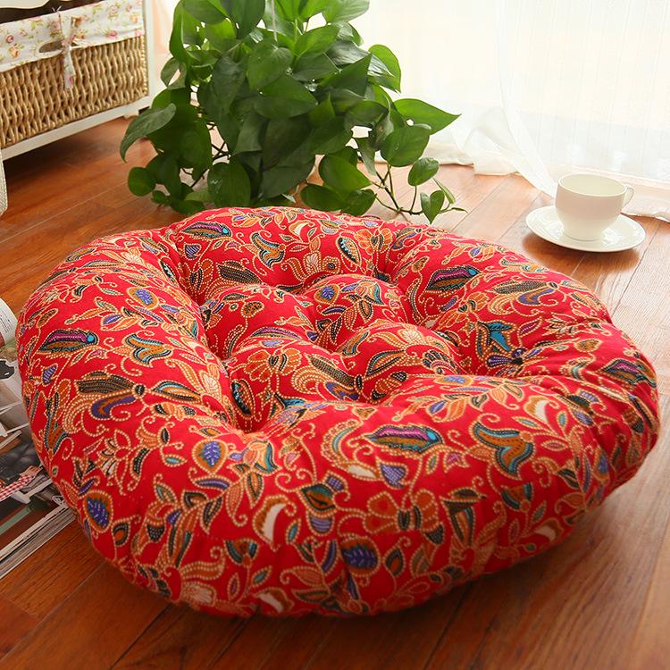 Ethnic Fabric Thickened Round Cotton Linen Cushion for Bay Window, Tatami, Prayer, Teahouse, or Yoga.