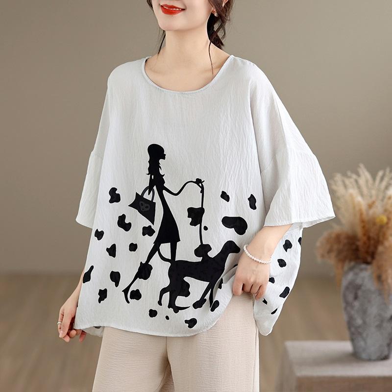 Short sleeve Oversized cotton vintage character Casual loose t shirt tops Women summer t-shirt