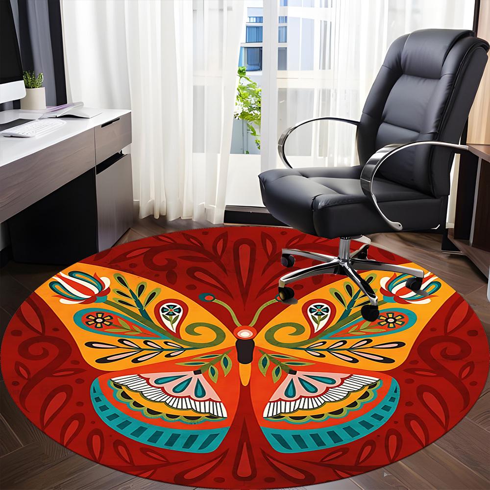 1PC Butterfly Mandala Office Round Area Rug, Mat Suitable ForOffice, Under Office Chairs Bedroom Living Room Home Decor, Room Deco