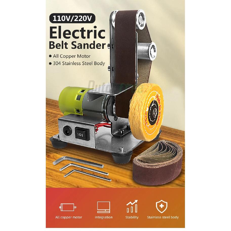 110V/220V Desktop Vertical Mini Electric Abrasive Belt Sandpaper Polishing Machine DIY Angle Grinder Sharpening Machine