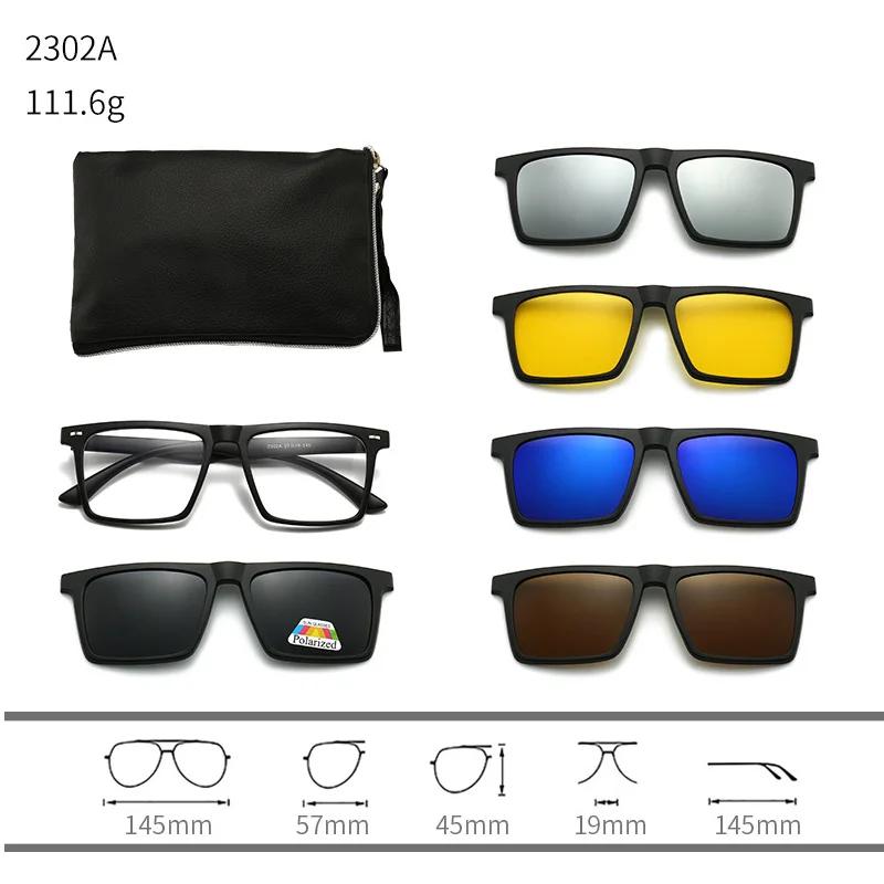 23XXA Gather 6PCS Magnetic Polarized Clip On Sunglasses Women Men Plastic Frame for Night Driving Sunglasses UV400