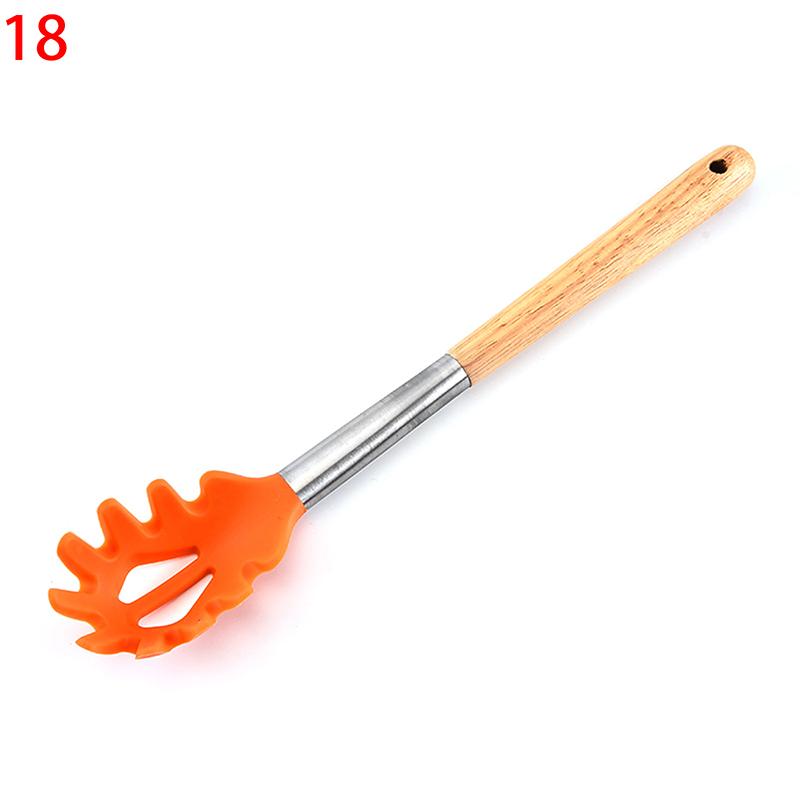 Silicone Kitchenware Non-Stick Heat-Resistant Cookware Kitchen Utensils Set Spatula Shovel Spoon Wooden Handle Cooking Tool Set