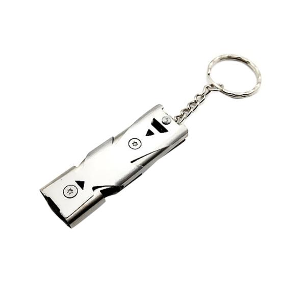 Portable Stainless Steel Dual-Pipe Mini High Decibels Survival Keychain Whistle
