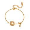 J&D Jewelry Celestial Sun Moon Star Charm Bracelet 18K Gold Plated Stainless Steel Rhinestone O Chain for Women